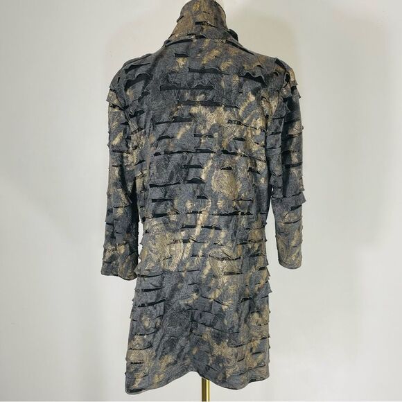 Frank Lyman Vintage Black & Gold Shredded w Elastic Open Cardigan/Jacket Size 8 - Picture 3 of 11